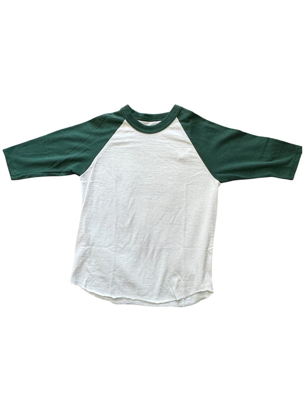 Soffe White Baseball Tee with Forest Green Raglan Sleeves Size 8 (S)